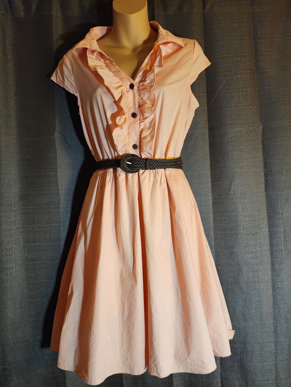 Charlotte Russe Blush Pink Peach Fit & Flare Dress Size M Ruffle Front Tulle Hem